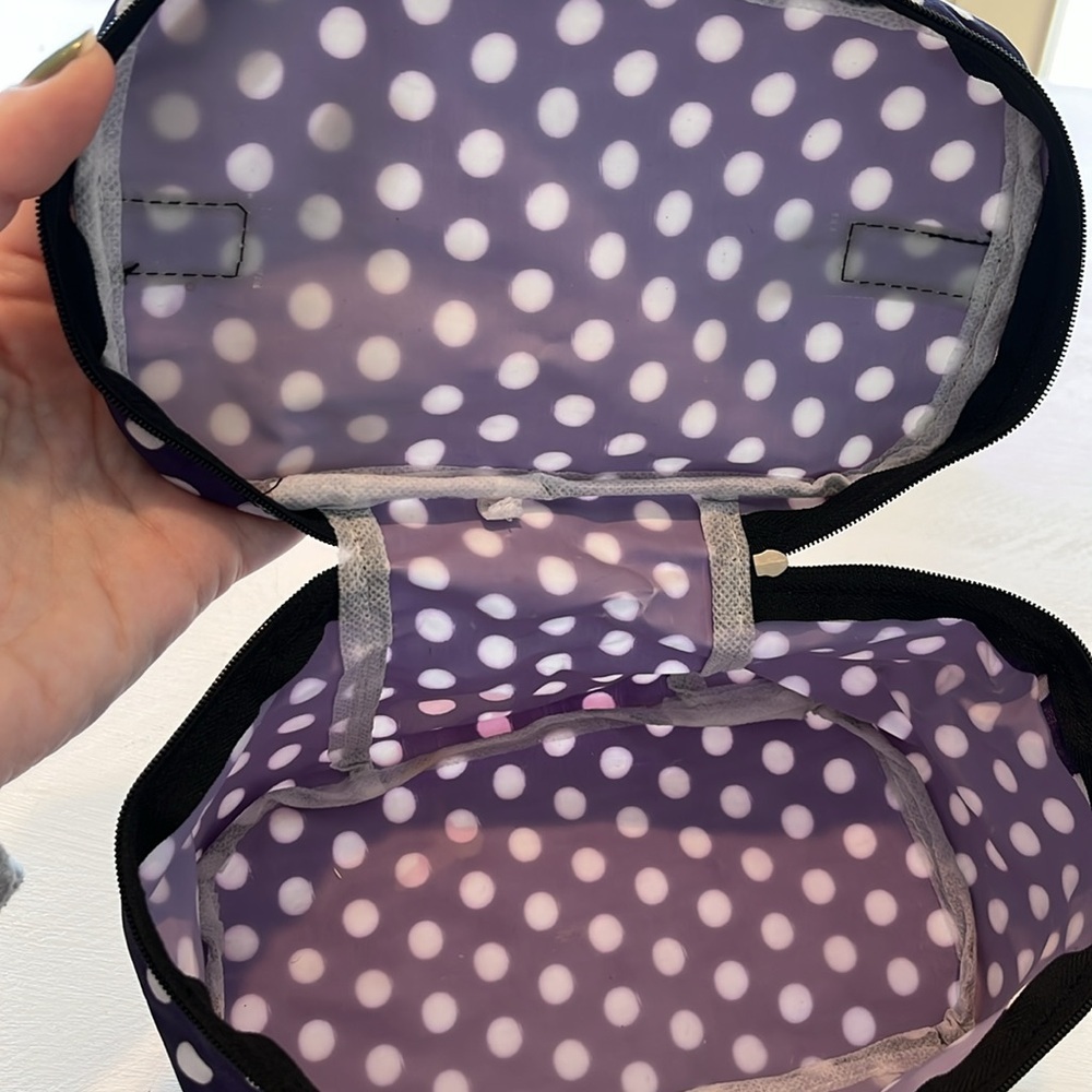 Purple with white polka dots, small soft-sided train case - Picture 5 of 8